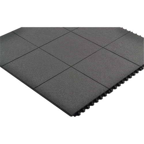 Cushion-Ease&reg; Interlocking Anti-Fatigue Mat, Pebbled, 3' x 3' x 3/4", Black, Natural Rubber Seaboard Timber Mart