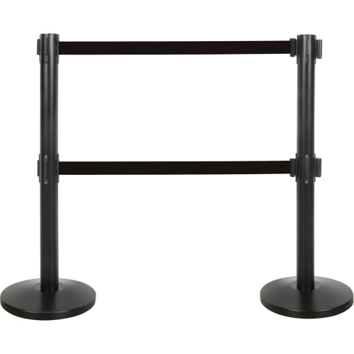 Dual Belt Crowd Control Barrier, Steel, 35" H, Black Tape, 7' Tape Length Seaboard Timber Mart