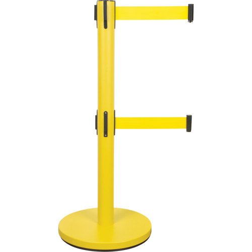 Dual Belt Crowd Control Barrier, Steel, 35" H, Yellow Tape, 7' Tape Length Seaboard Timber Mart
