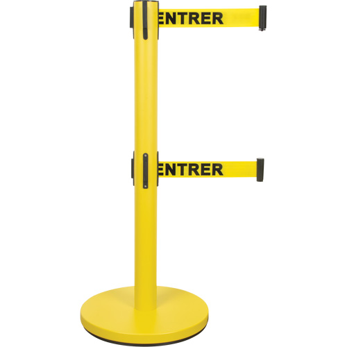 Dual Belt Crowd Control Barrier, Steel, 35" H, Yellow Tape, 7' Tape Length Seaboard Timber Mart