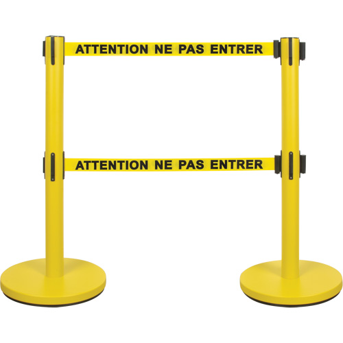 Dual Belt Crowd Control Barrier, Steel, 35" H, Yellow Tape, 7' Tape Length Seaboard Timber Mart