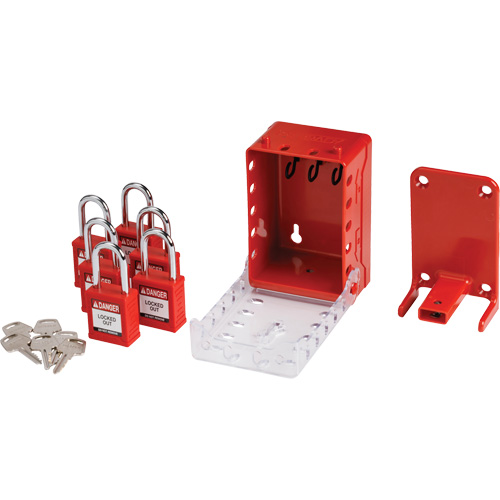 Ultra Compact Group Lockout Box with Nylon Safety Lockout Padlocks, Red Seaboard Timber Mart