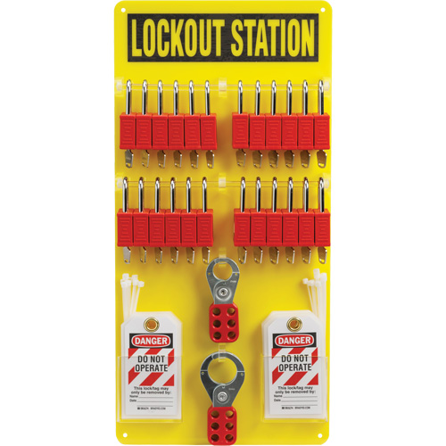 Lockout Board with Keyed Alike Nylon Safety Lockout Padlocks, Plastic Padlocks, 24 Padlock Capacity, Padlocks Included Seaboard Timber Mart