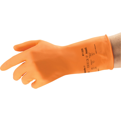 AlphaTec&reg; 87-320 Chemical-Resistant Gloves, Size 9.5, 11.8" L, Rubber Latex, Cotton/Flock-Lined Inner Lining, 17-mil Seaboard Timber Mart
