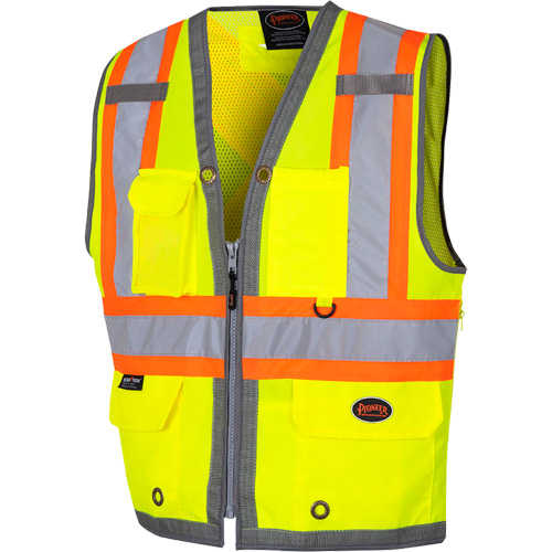 6673 Veste d'arpenteur au dos en maille avec fermeture &agrave; glissi&egrave;re, Jaune lime haute visibilit&eacute;, Petit, Polyester Seaboard Timber Mart