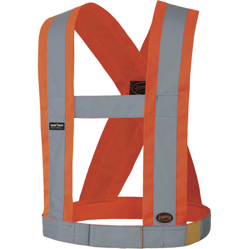 5490 4" Wide Adjustable Safety Sash, Meets/Exceeds CSA Z96 Class 2 - Level 2, High Visibility Orange, Silver Reflective Colour, One Size Seaboard Timber Mart