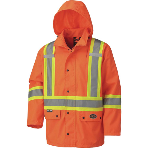 5575A Veste de s&eacute;curit&eacute; imperm&eacute;able avec capuchon amovible 450D, Polyester, Orange haute visibilit&eacute;, Petit Seaboard Timber Mart