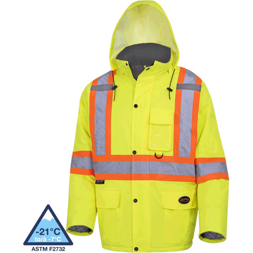5031 Waterproof Quilted Safety Parka, High Visibility Lime-Yellow, Small Seaboard Timber Mart