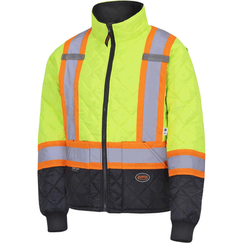 5016 Quilted Freezer Jacket, Polyester, Black/High Visibility Lime-Yellow, X-Small Seaboard Timber Mart