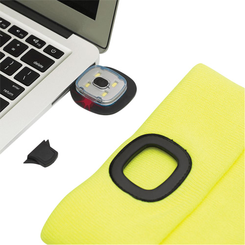 5676 Tuque en tricot avec lampe frontale &agrave; DEL, Doublure en Molleton, Taille unique, Jaune haute visibilit&eacute; Seaboard Timber Mart