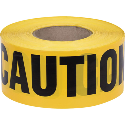 387 Ruban d'avertissement, Anglais, 3" la x 1000' lo, 1,5 mil, Noir sur jaune Seaboard Timber Mart