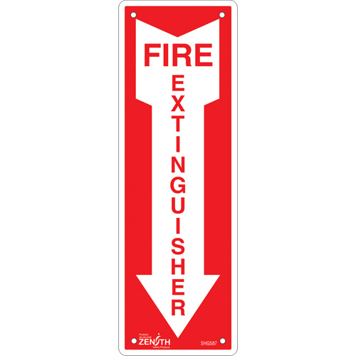 Enseigne Fire Extinguisher, 12" x 4", Aluminium, Anglais avec pictogramme Seaboard Timber Mart
