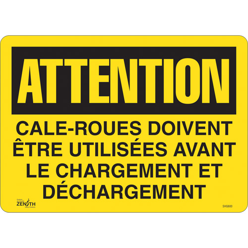 Enseigne  Cale-roues doivent &ecirc;tre utilis&eacute;es , 14" x 10", Vinyle, Français Seaboard Timber Mart