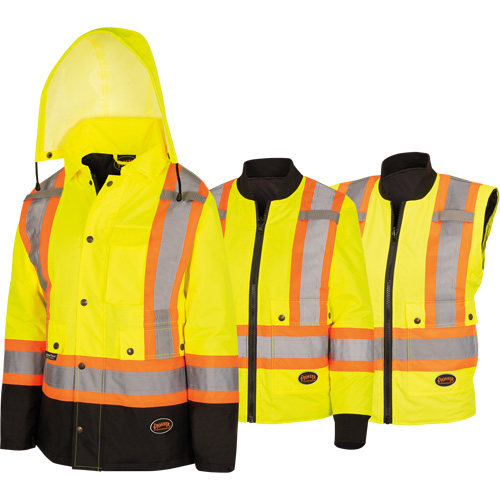 5021BBW Women's  7-in-1 Waterproof Jacket with Hood, Polyester/Polyurethane, High Visibility Lime-Yellow, X-Small Seaboard Timber Mart