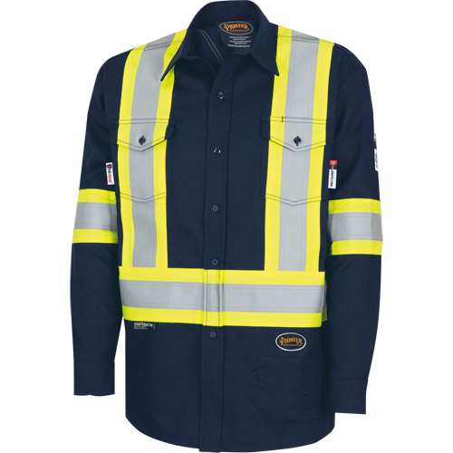 7742SF FR-TECH&reg; High-Visibility 88/12 Arc-Rated Safety Shirt, Small, Navy Blue Seaboard Timber Mart