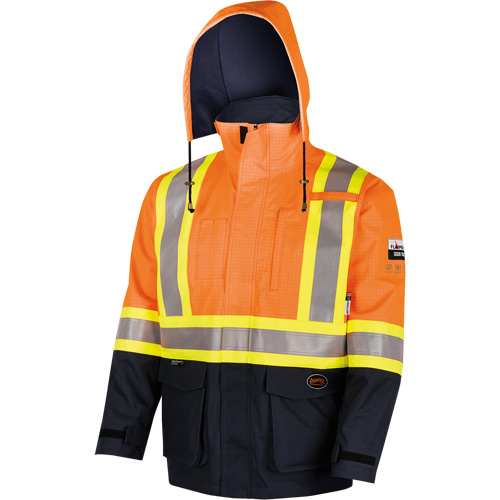 4484 Defender&reg; FR/Arc/Antistatic Trilaminate Safety Jacket, Small, Black/High Visibility Orange, 11 cal/cm² Seaboard Timber Mart