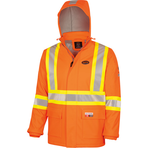 5884 Flash-Gard&reg; FR/Arc-Rated Waterproof Jacket with Hood, Small, High Visibility Orange, 51 cal/cm² Seaboard Timber Mart
