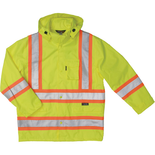 Ripstop Safety Rain Jacket, Polyester, X-Small, High Visibility Lime-Yellow Seaboard Timber Mart