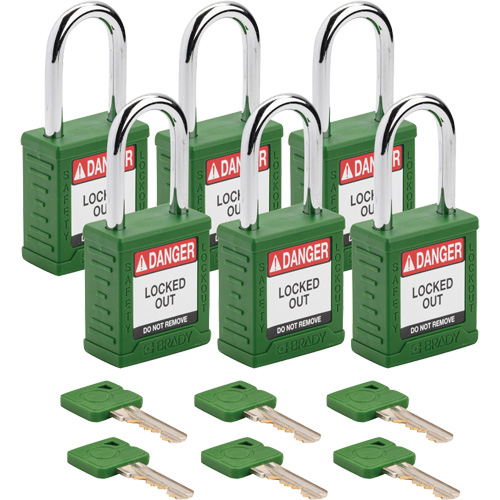 Velocity Lockout Padlocks, Green, Keyed Alike, Nylon, 1-1/2" Width Seaboard Timber Mart