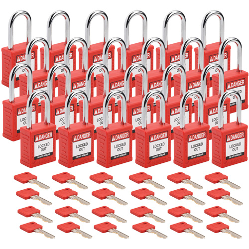 Velocity Lockout Padlocks, Red, Keyed Alike, Nylon, 1-1/2" Width Seaboard Timber Mart