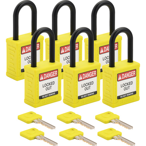 Velocity Lockout Padlocks, Yellow, Keyed Different, Nylon, 1-1/2" Width Seaboard Timber Mart
