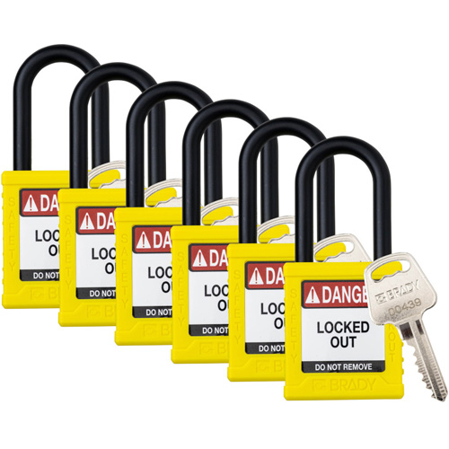 Cadenas de verrouillage Velocity, Jaune, Cl&eacute;s identiques, Nylon, Largeur de 1-1/2" Seaboard Timber Mart
