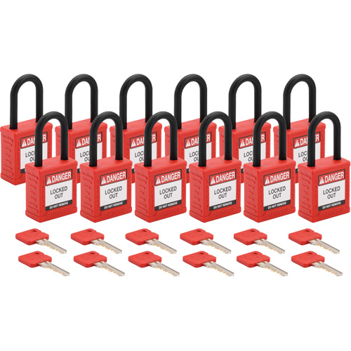 Velocity Lockout Padlocks, Red, Keyed Different, Nylon, 1-1/2" Width Seaboard Timber Mart