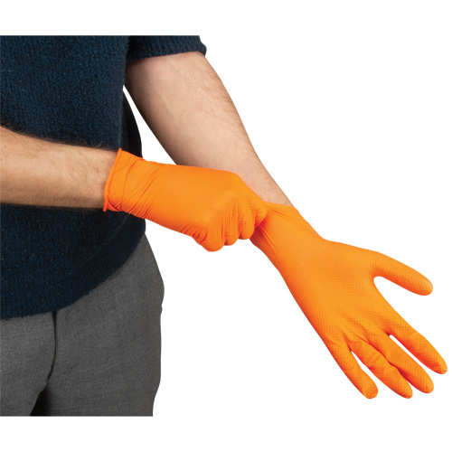 Heavyweight Tactile Grip Examination Gloves, Medium, Nitrile, 8-mil, Powder-Free, Orange Seaboard Timber Mart