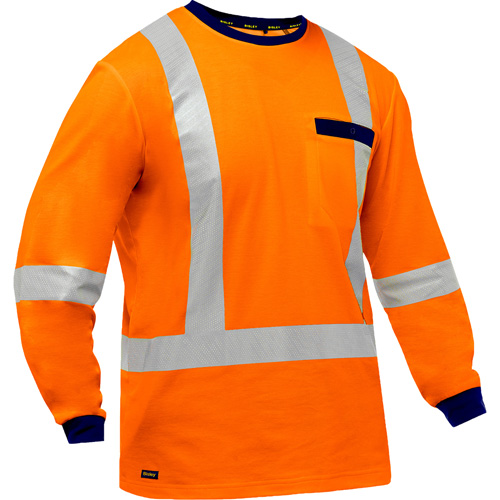 Bisley&reg; X-Back Long Sleeve Shirt, Poly-Cotton, Small, High Visibility Orange Seaboard Timber Mart