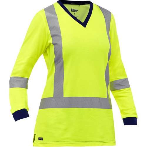 Bisley&reg; Women's X-Back Long Sleeve Shirt, Poly-Cotton, Small, High Visibility Lime-Yellow Seaboard Timber Mart