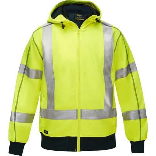Bisley&reg; X-Back Full Zip Hooded Sweatshirt with Sherpa Lining, Small, High Visibility Lime-Yellow Seaboard Timber Mart