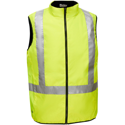 Bisley&reg; X-Back Reversible Puffer Vest, High Visibility Lime-Yellow, Small, Polyester Seaboard Timber Mart
