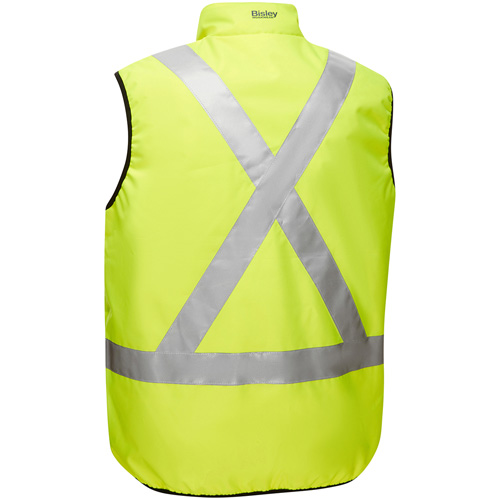 Bisley&reg; X-Back Reversible Puffer Vest, High Visibility Lime-Yellow, Small, Polyester Seaboard Timber Mart
