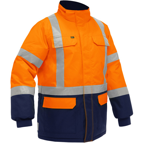 Manteau pour le froid extr&ecirc;me avec bas bleu marin et X au dos Bisley, Polyester, Orange haute visibilit&eacute;, 4T-Grand Seaboard Timber Mart