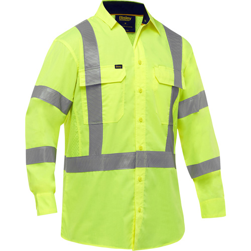 Bisley&reg; X-Back Long Sleeve Work Shirt with X-Airflow, Poly-Cotton, Small, High Visibility Lime-Yellow Seaboard Timber Mart