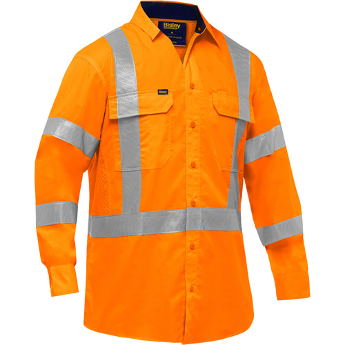 Bisley&reg; X-Back Long Sleeve Work Shirt with X-Airflow, Poly-Cotton, Small, High Visibility Orange Seaboard Timber Mart