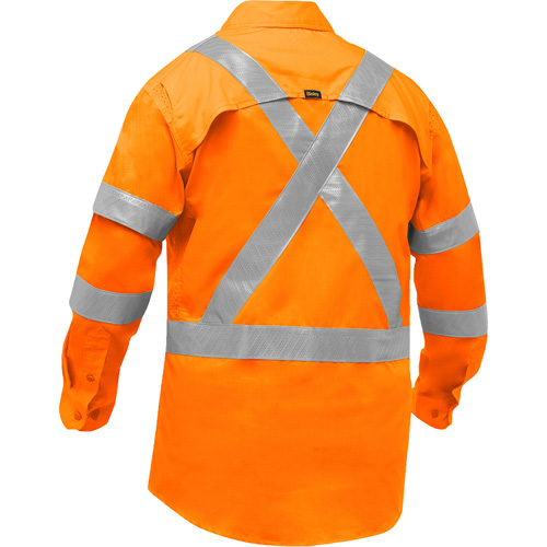 Chemise de travail &agrave; manches longues et X au dos Bisley avec X-Airflow pour femmes, Poly-coton, Petit, Orange haute visibilit&eacute; Seaboard Timber Mart