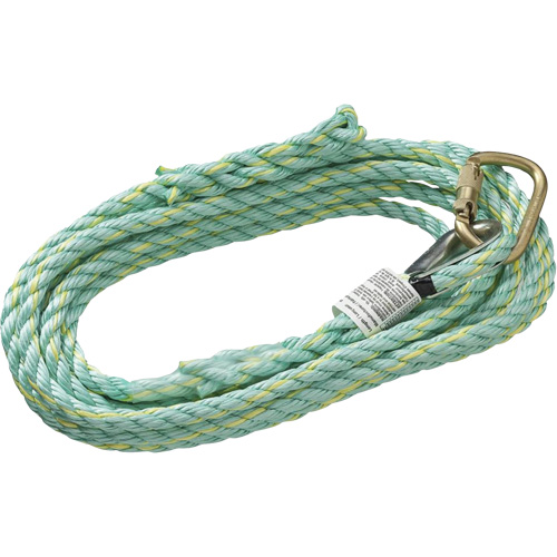 VL-1115-25 Vertical Lifeline Rope with Anchor End Carabiner & Trailing End Back Splice, Copolymer Seaboard Timber Mart