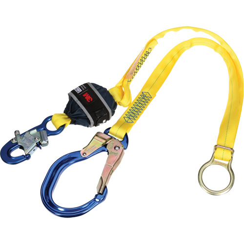 Tie-Back Web Shock-Absorbing Lanyard, 6', Rebar Hook Center, Snap Hook Leg Ends, Polyester Seaboard Timber Mart