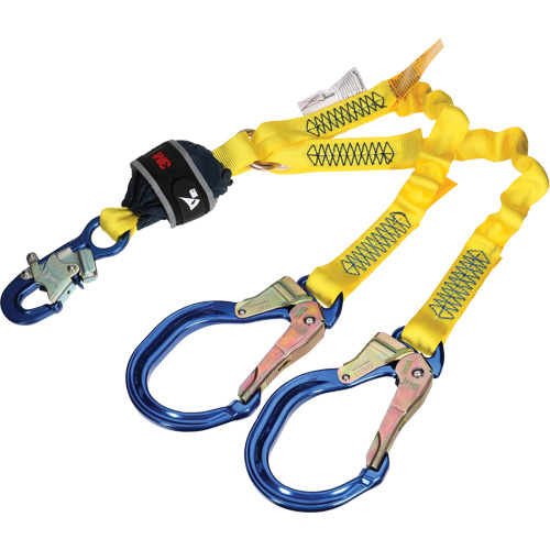 Twin-Leg Stretch Web Shock-Absorbing Lanyard, 4', Rebar Hook Center, Snap Hook Leg Ends Seaboard Timber Mart