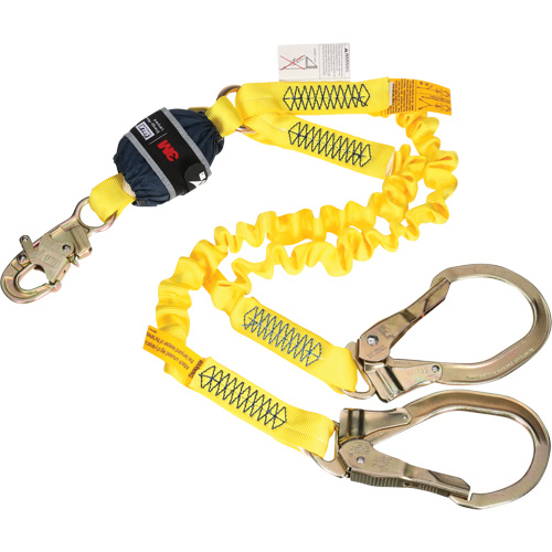 Twin-Leg Stretch Web Shock-Absorbing Lanyard, 6', Rebar Hook Center, Snap Hook Leg Ends Seaboard Timber Mart