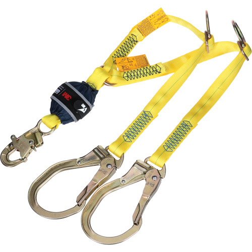 Twin-Leg Tie-Back Web Shock-Absorbing Lanyard, 4', Rebar Hook Center, Snap Hook Leg Ends, Polyester Seaboard Timber Mart