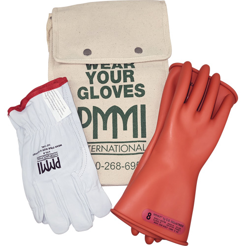 Ensemble de gants isolants en caoutchouc pour l'&eacute;lectricit&eacute;, ASTM classe 0, Taille 8, 11" lo Seaboard Timber Mart