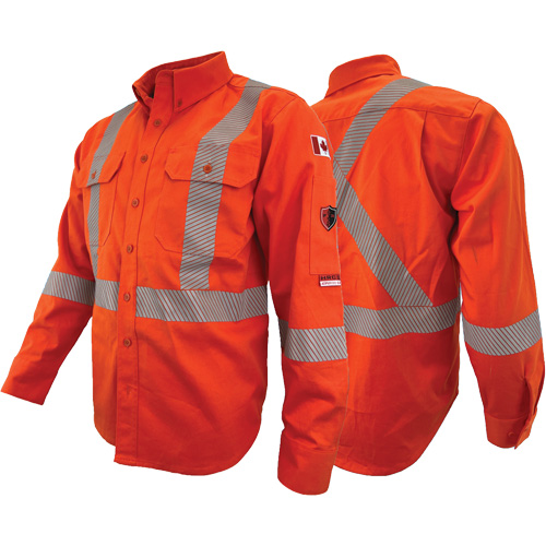 Atlas Guardian&reg; FR/AR Work Shirts with 2" Striping, X-Small, High Visibility Orange Seaboard Timber Mart