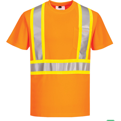 Contrast-Striped Safety T-Shirt, Polyester, Small, High Visibility Orange Seaboard Timber Mart