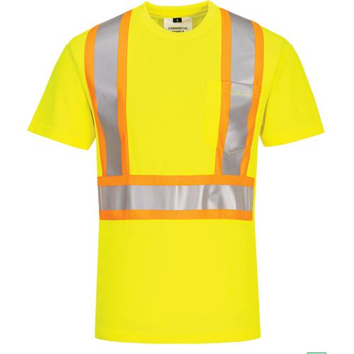 Contrast-Striped Safety T-Shirt, Polyester, Small, High Visibility Lime-Yellow Seaboard Timber Mart