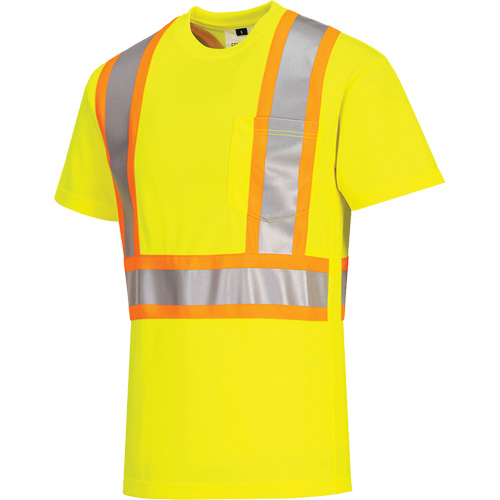 Contrast-Striped Safety T-Shirt, Polyester, Small, High Visibility Lime-Yellow Seaboard Timber Mart