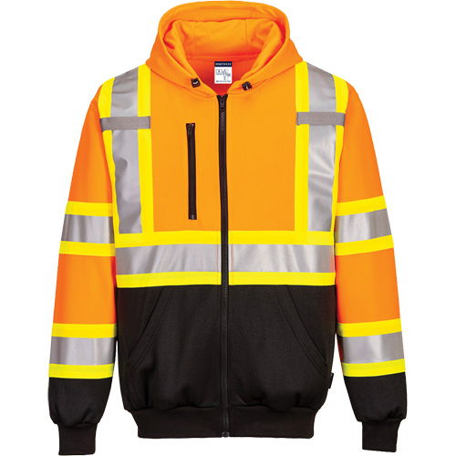 Contrast-Striped Safety Hoodie, Small, Black/High Visibility Orange Seaboard Timber Mart