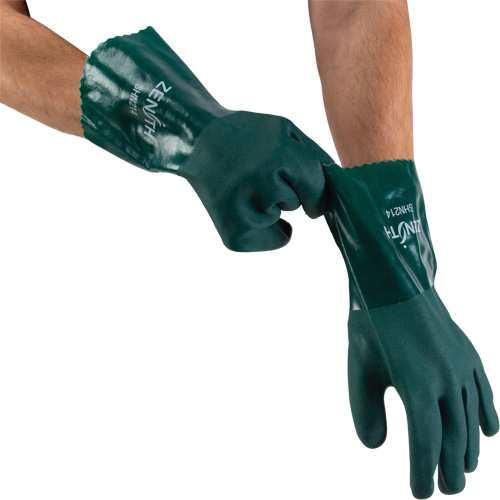 Double Dipped Green Gloves, 12" L, PVC, Cotton Jersey Inner Lining, 70-mil Seaboard Timber Mart