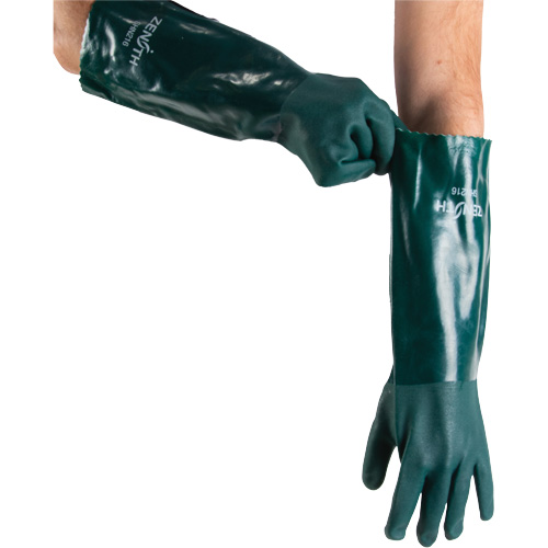 Double Dipped Green Gloves, 18" L, PVC, Cotton Jersey Inner Lining, 70-mil Seaboard Timber Mart